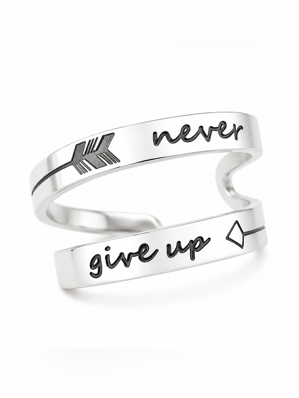 🏹 Never Give Up Ring Adjustable Stainless Steel Inspirational Gift for Women